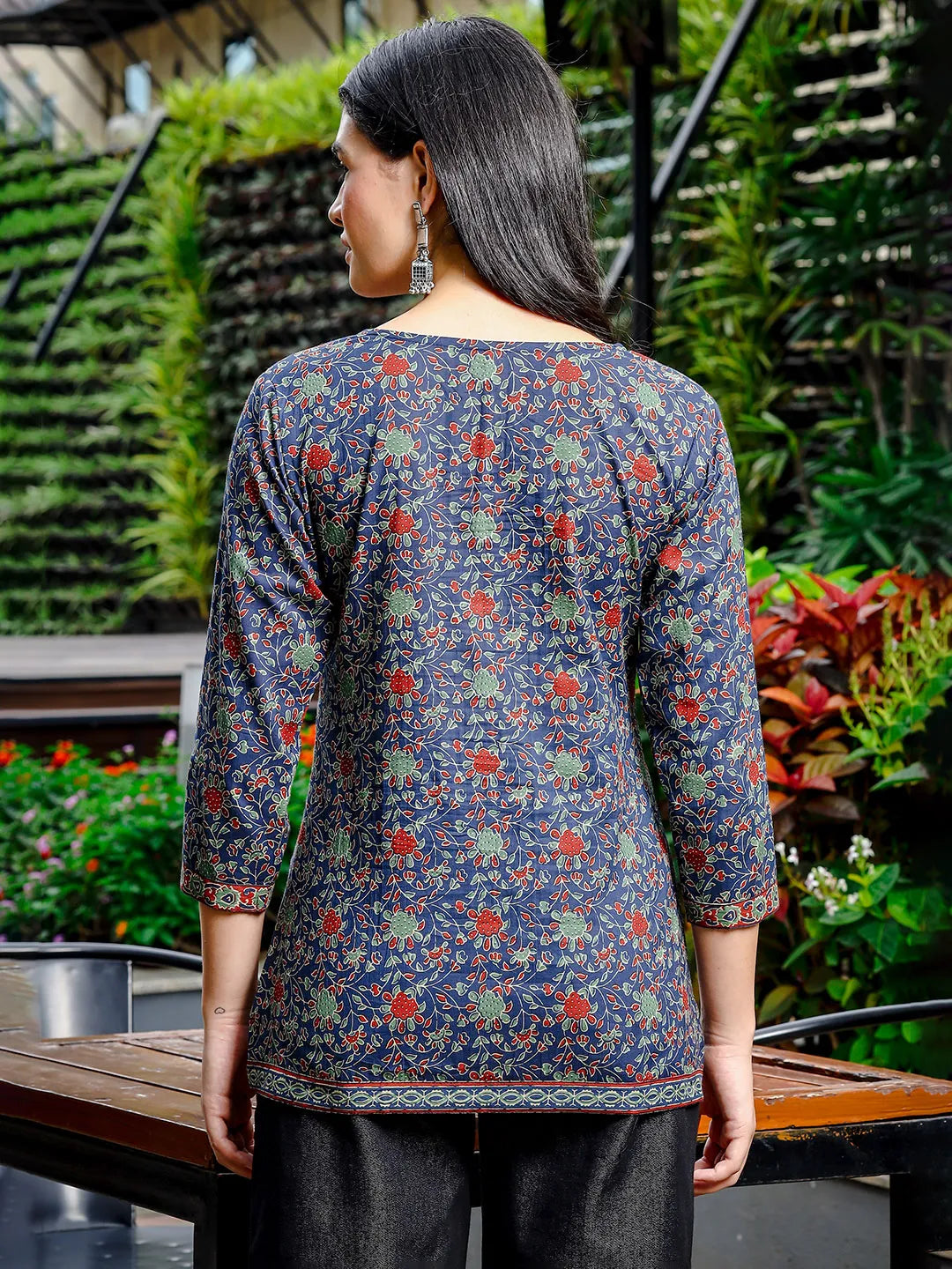 Blue Cotton Ethnic Motifs Regular Top