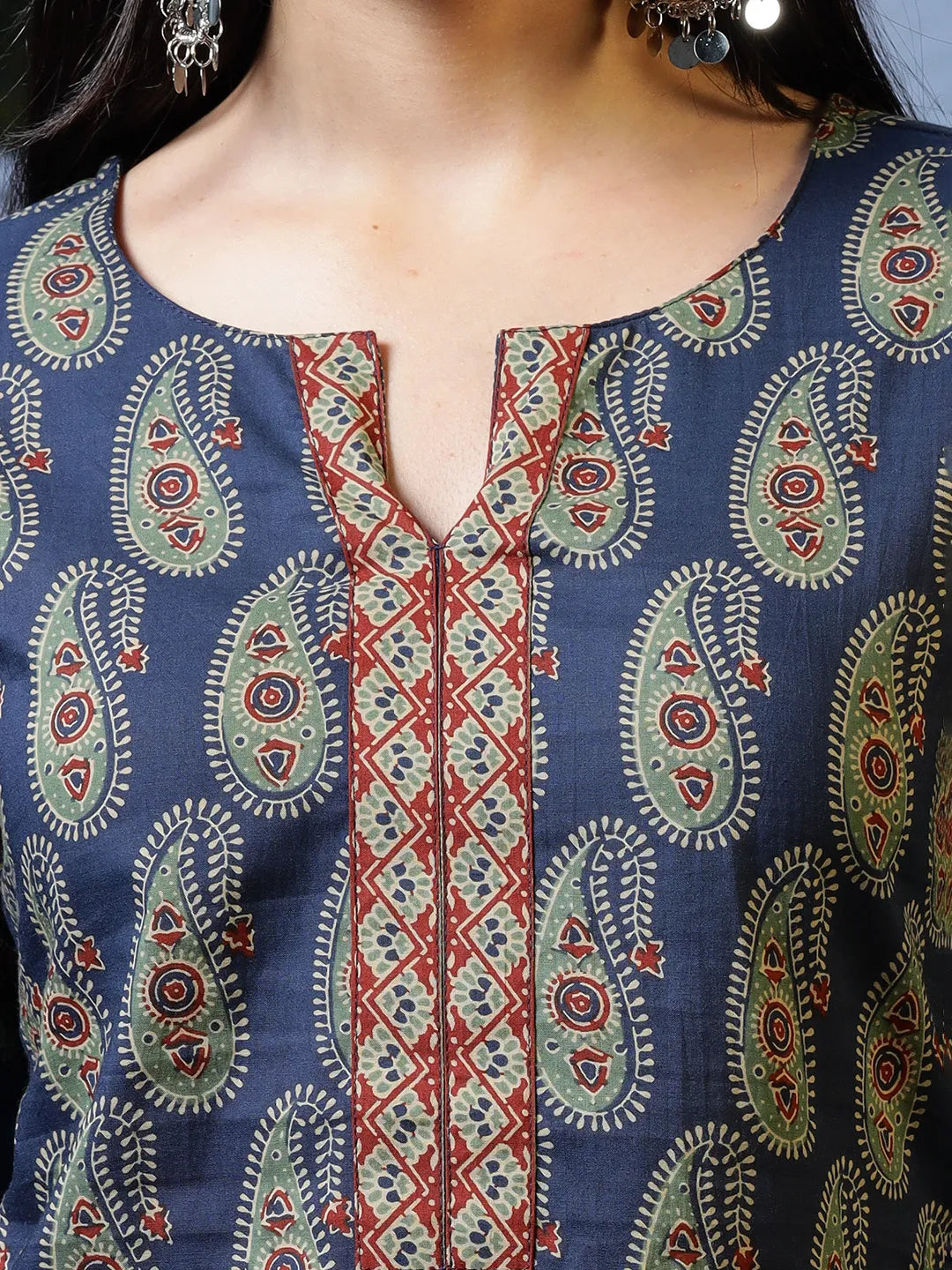 Blue Cotton Paisley Print Regular Top