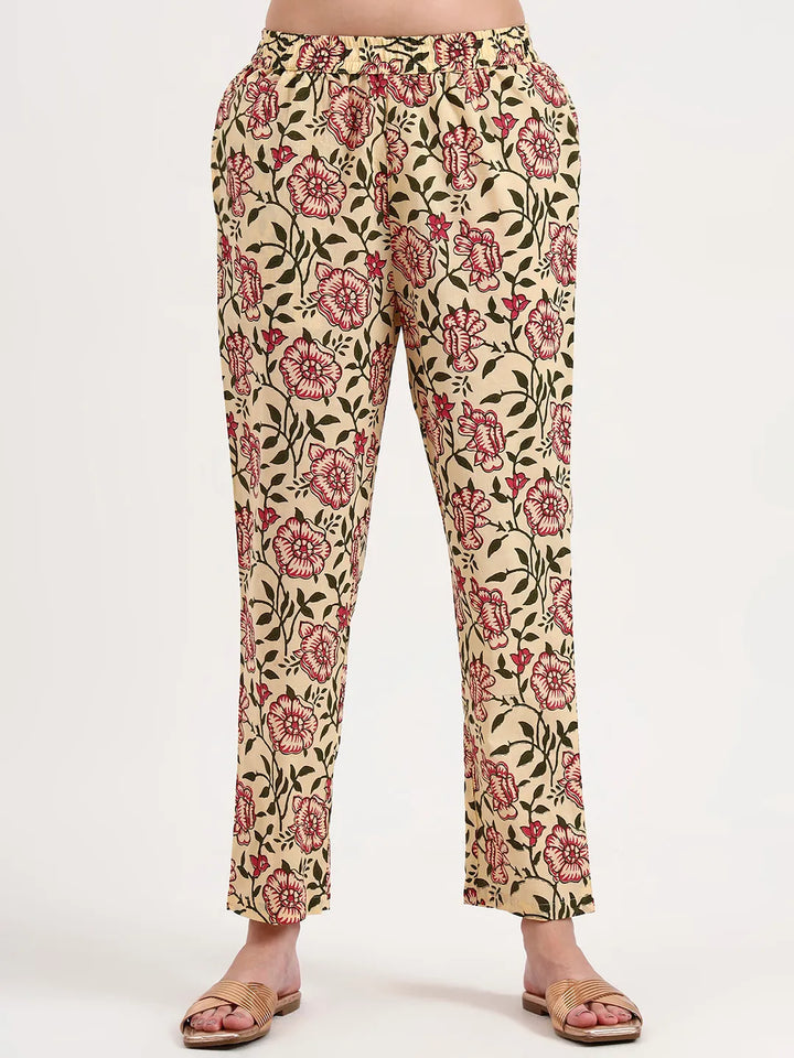 Beige Pure Cotton Sequins Work Straight Kurta Trouser Dupatta Set