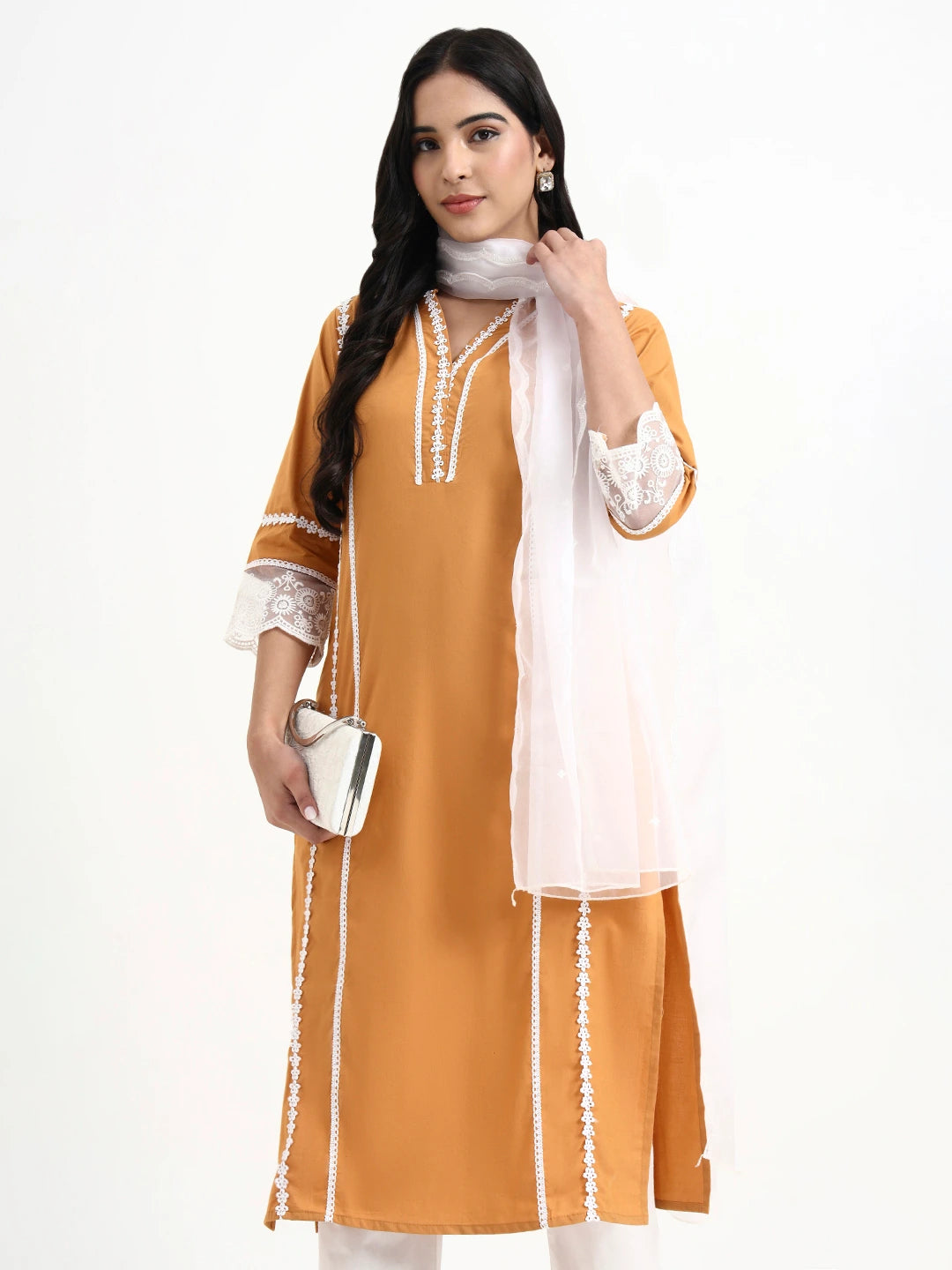 Premium Cotton Poplin Bronze Kurta Dupatta Pant Set