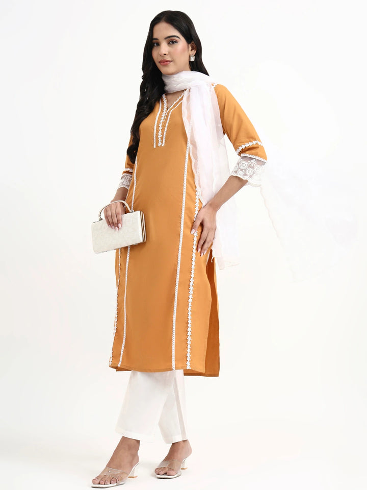 Premium Cotton Poplin Bronze Kurta Dupatta Pant Set