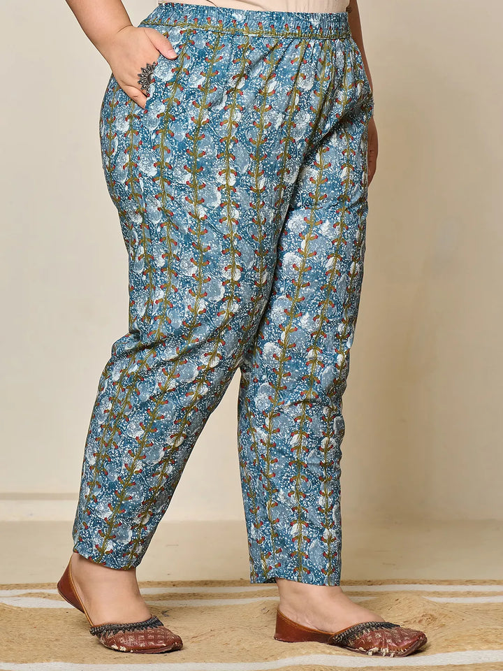 Grey Cotton Straight Plus Size Kurta Dupatta Pant Set