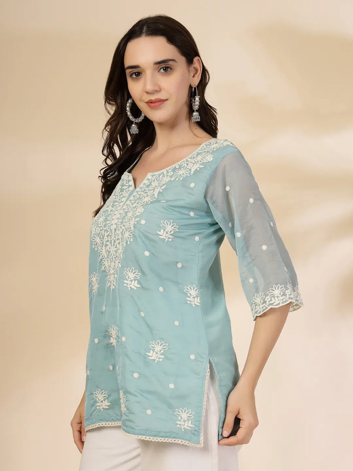 Teal Blue Organza Top