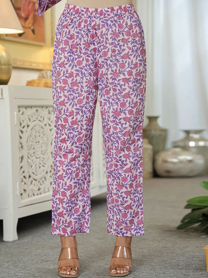 Lavender Cotton A Line  Dupatta Set With Lacework