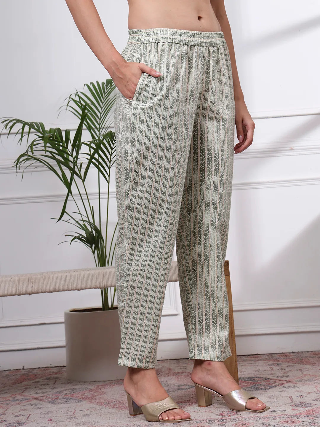 Green Pure Cotton Ethnic Motifs Straight Kurta Trouser Dupatta Set