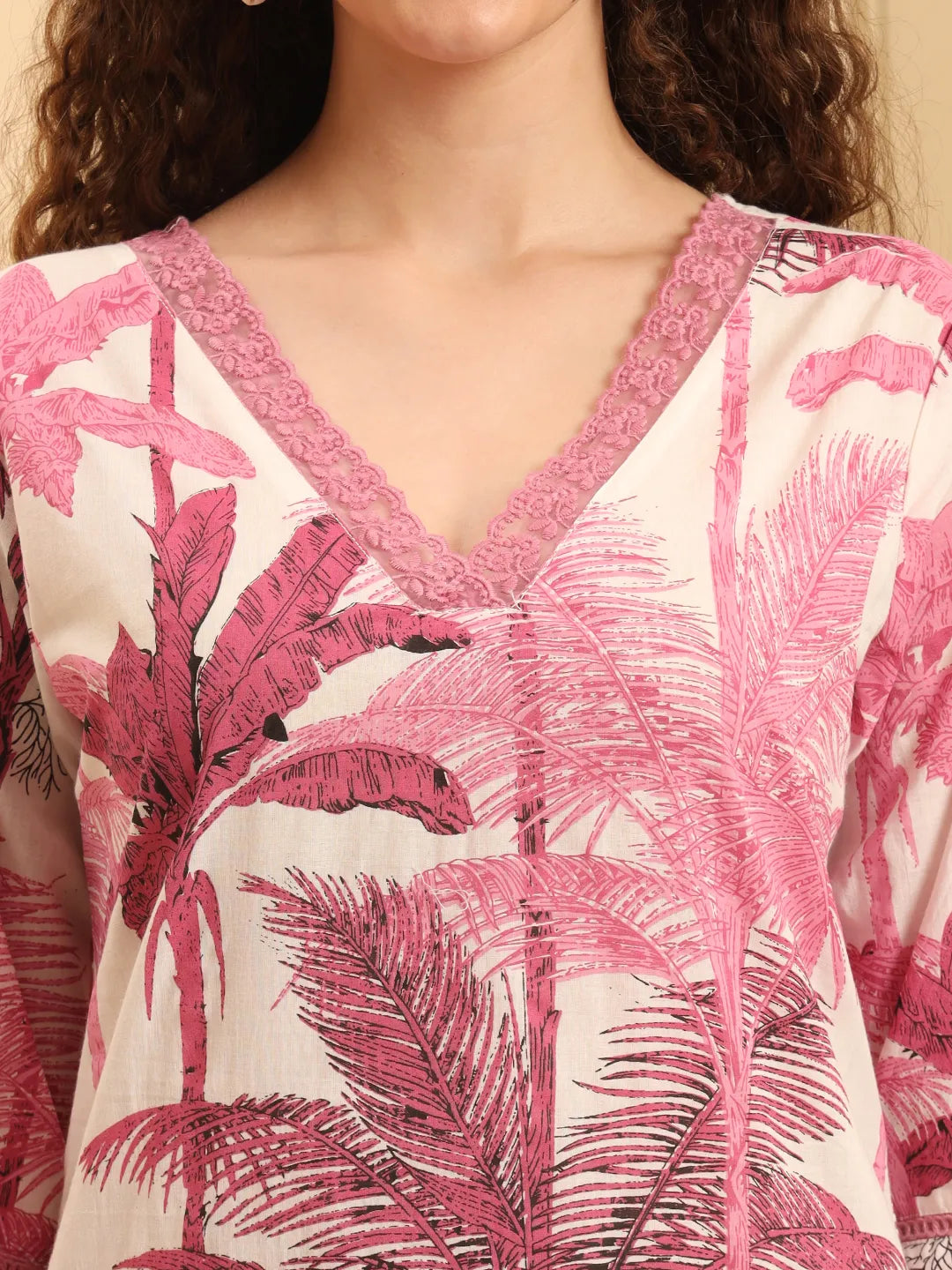 Pink Textured Print Straight Kurta Trouser Set Kurta