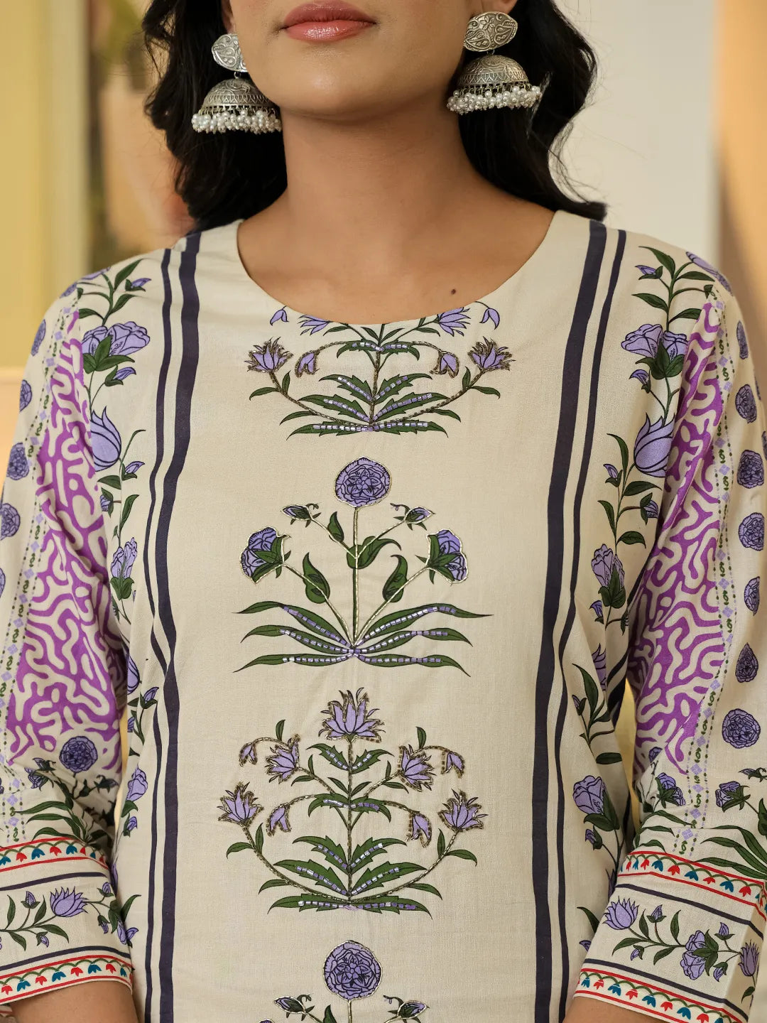 Yellow Cotton Straight Floral Print Beads And Stones Kurta Dupatta Set