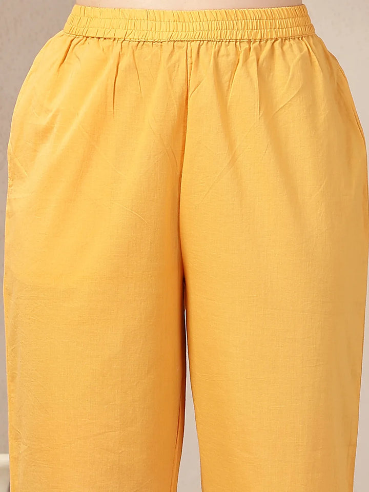 Yellow And Off White Cotton Straight Beads And Stones Kurta Dupatta Set