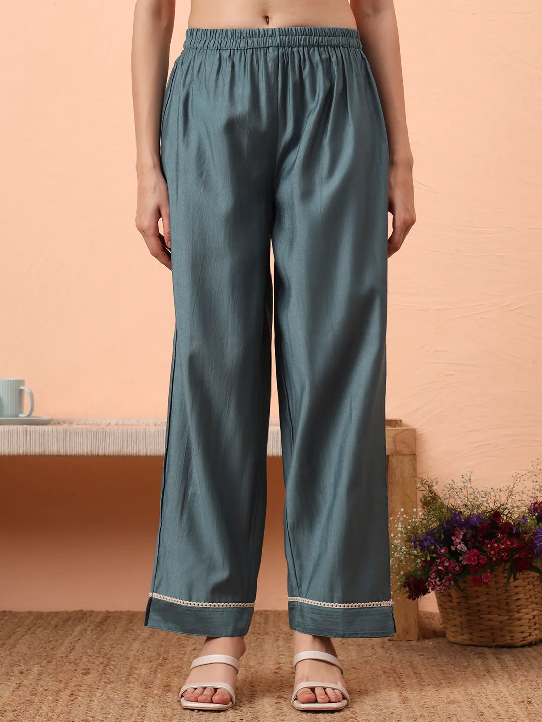 Blue Silk Blend Thread Work Co-Ord Set