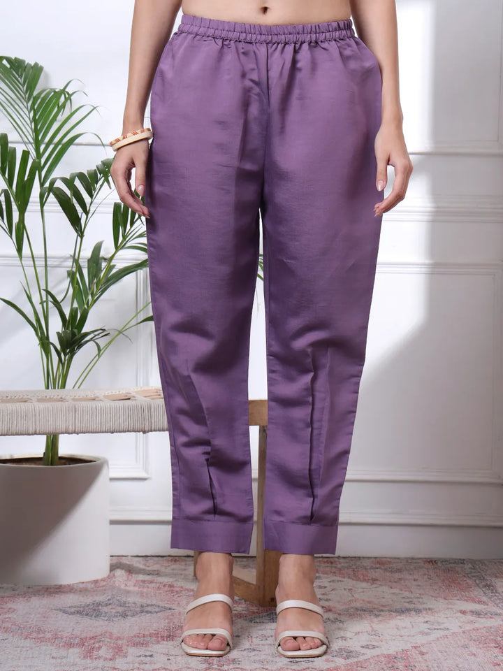 Purple Thread Work Pure Silk Blend Tunic And Trouser Co-Ord Set