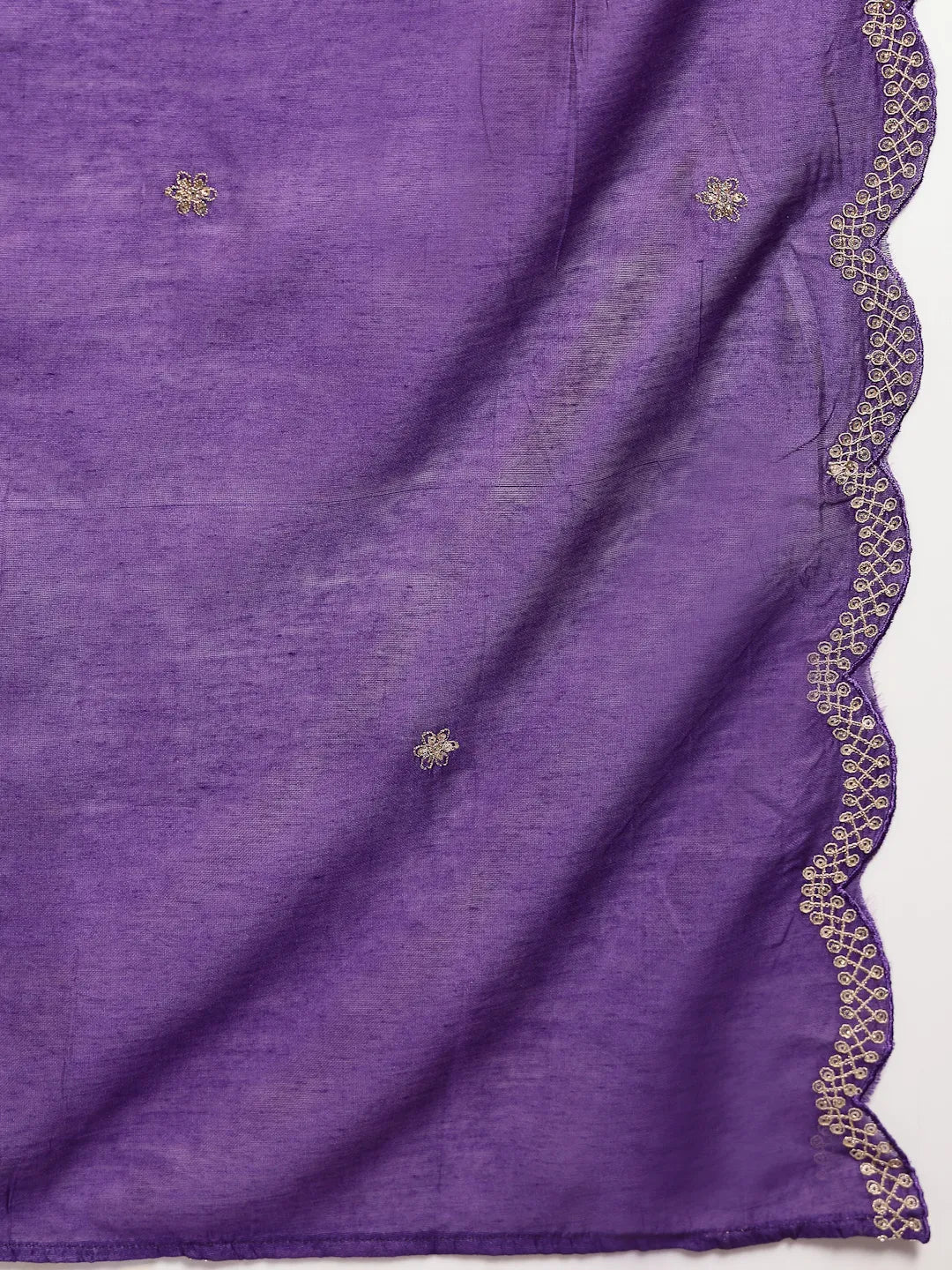 Purple Embroidered A-Line Kurta Trouser Dupatta Set