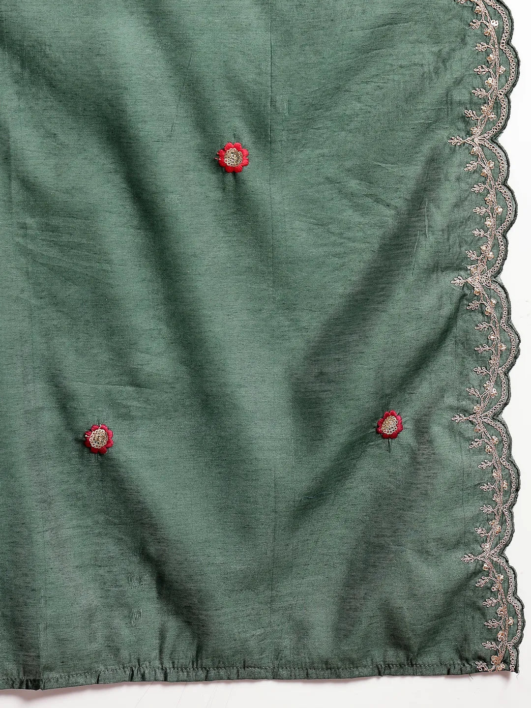 Green Silk Blend Embroidered Straight Kurta Dupatta Palazzo Set