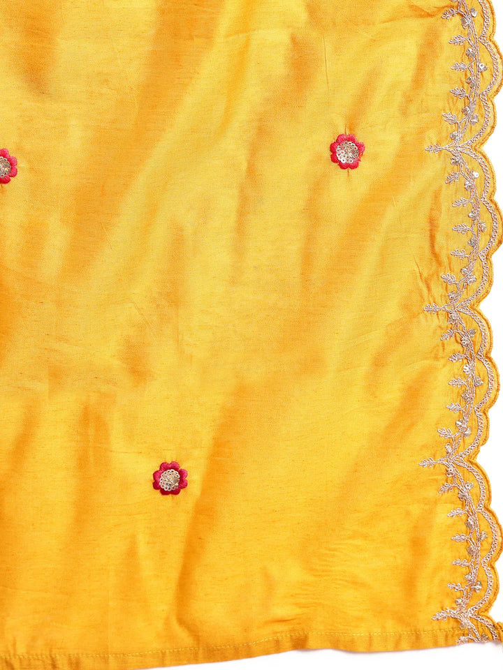 Yellow Silk Blend Embroidered Straight Kurta Dupatta Palazzo Set