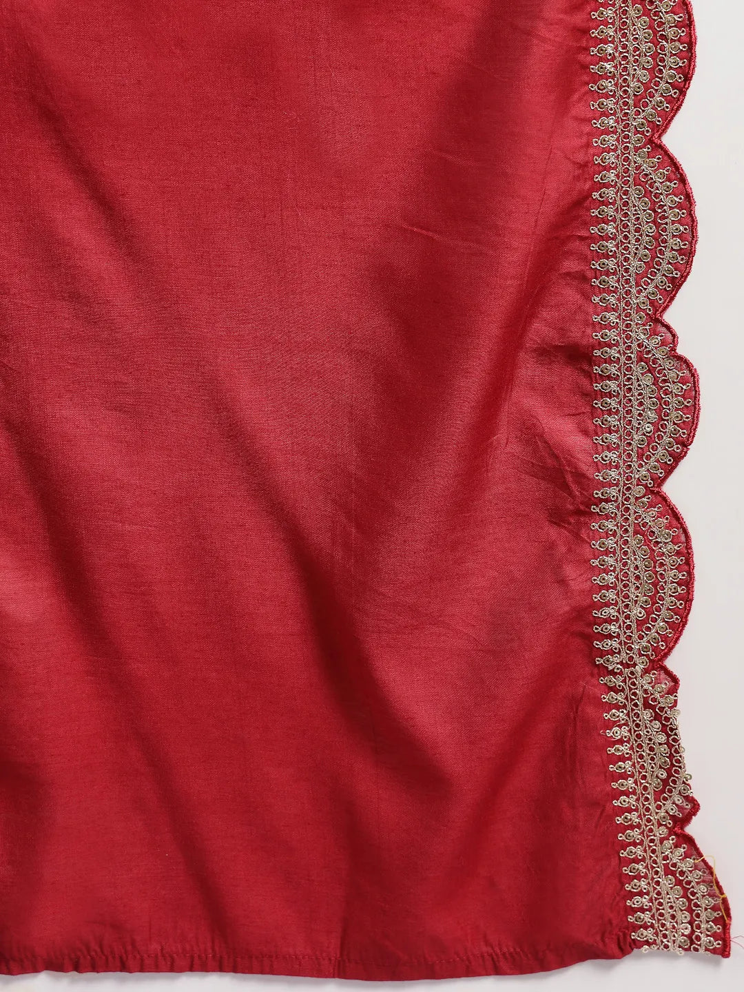 Red Silk Blend Embroidered Straight Kurta Dupatta Palazzo Set