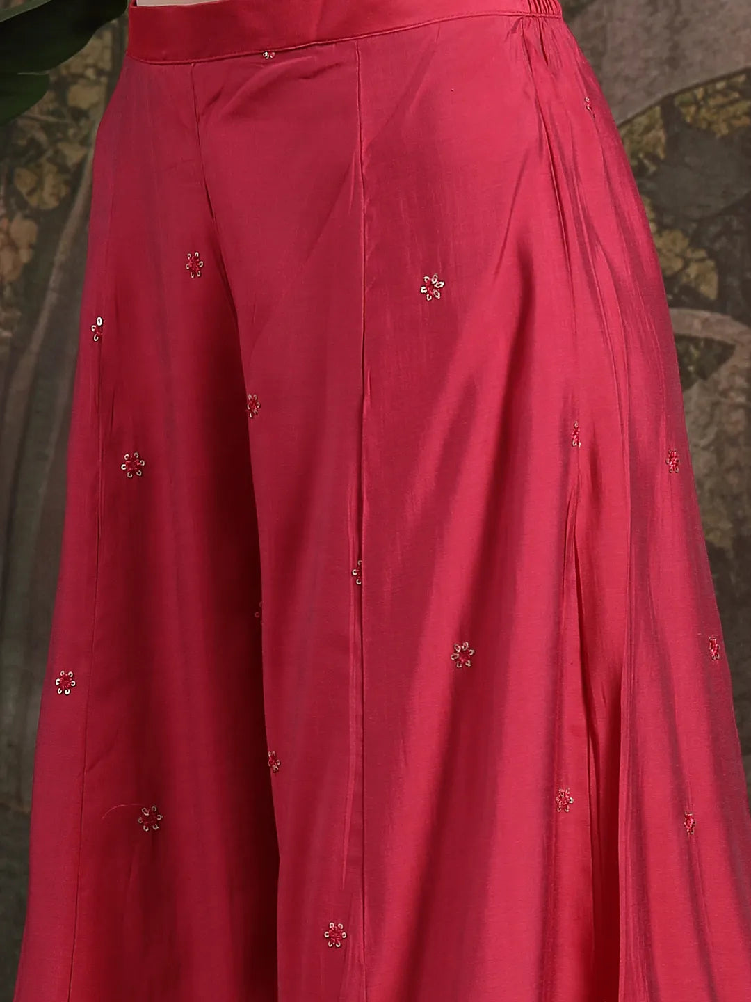 Pink Embroidered Straight Kurta Palazzo Dupatta Set
