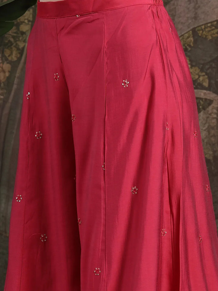 Pink Embroidered Straight Kurta Palazzo Dupatta Set