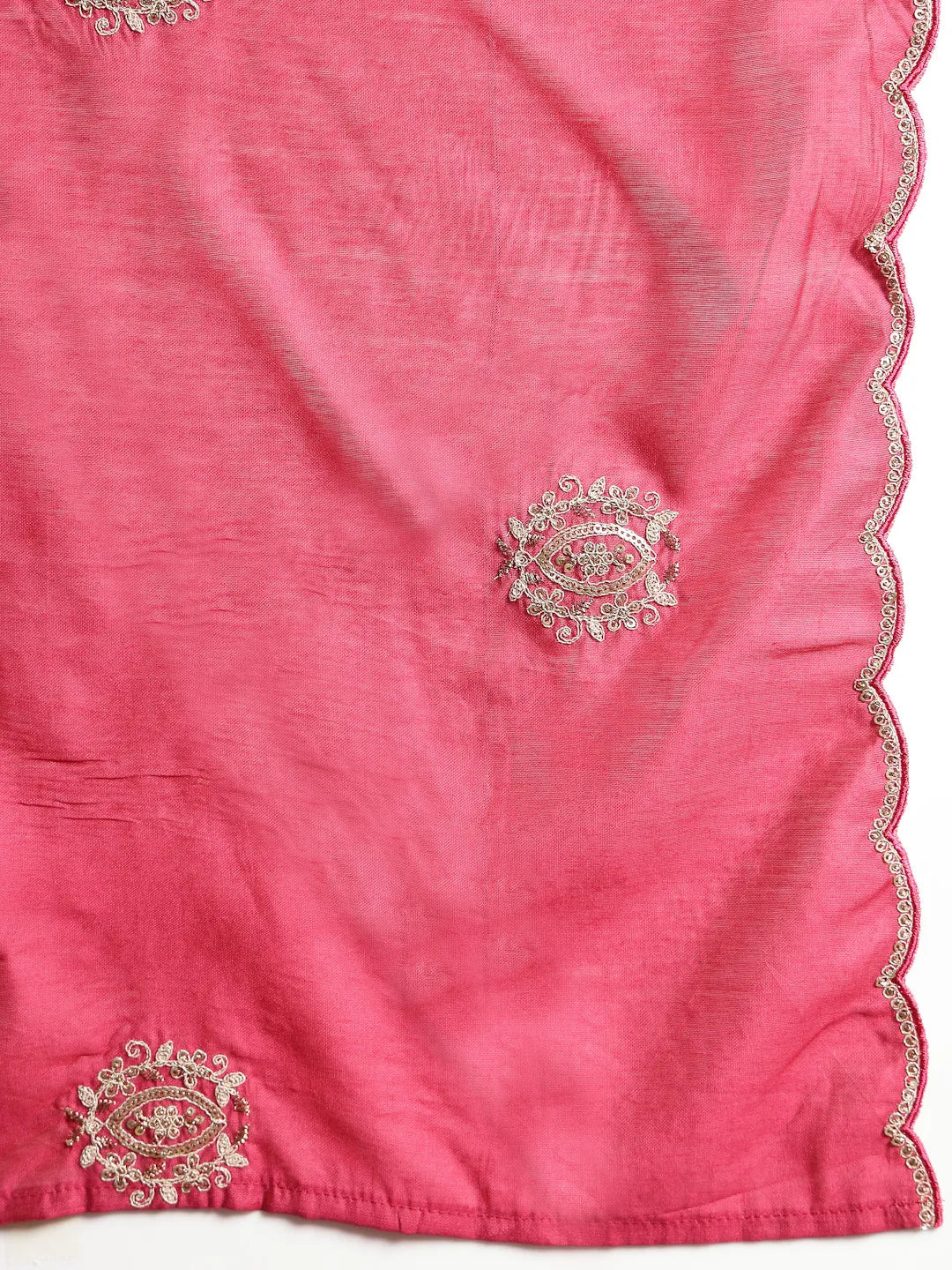 Pink Embroidered Straight Kurta Palazzo Dupatta Set
