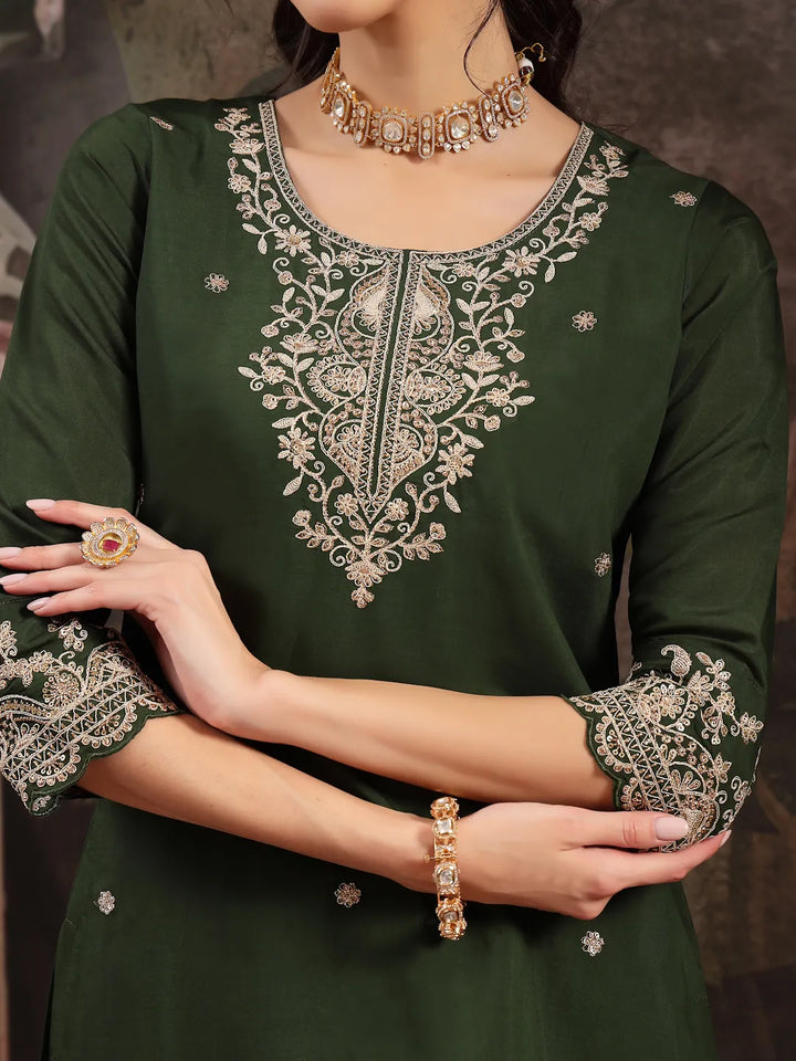Green Silk Blend Kurta Dupatta Palazzo Set