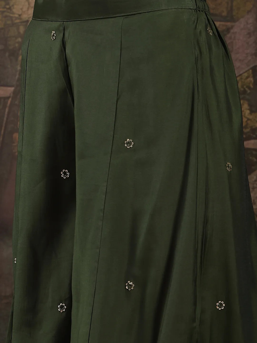 Green Silk Blend Kurta Dupatta Palazzo Set