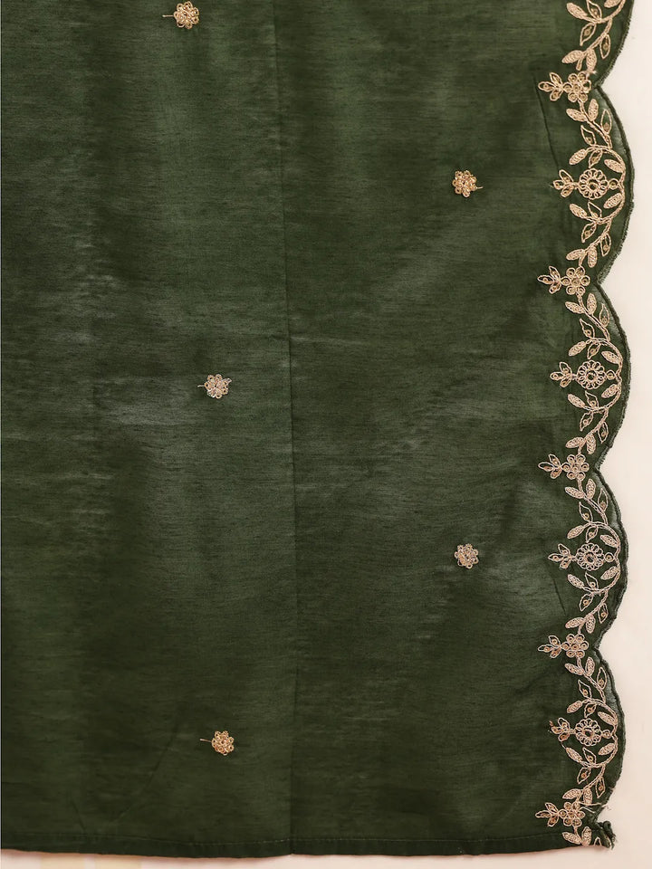 Green Silk Blend Kurta Dupatta Palazzo Set