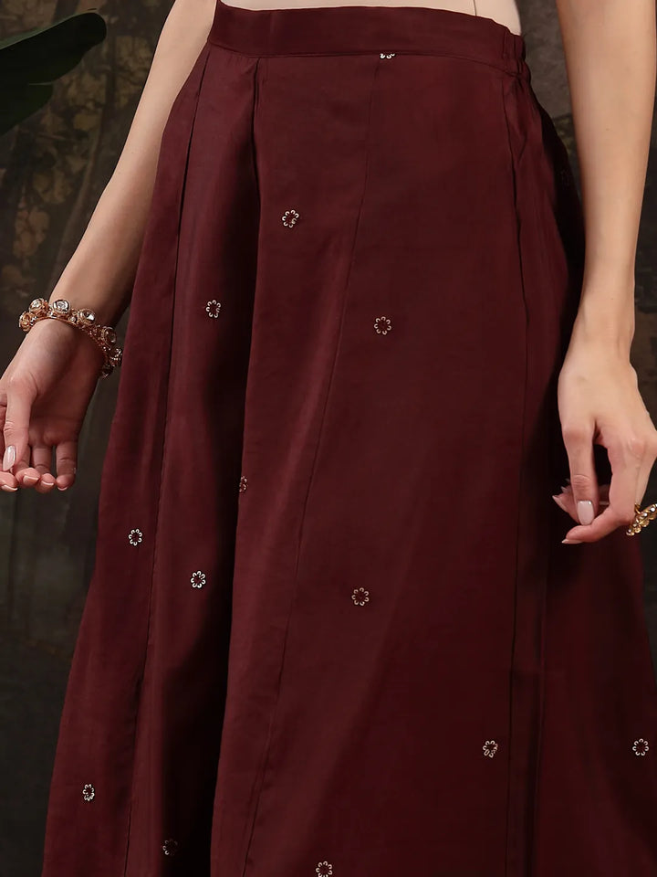 Maroon Silk Blend Kurta Dupatta Palazzo Set