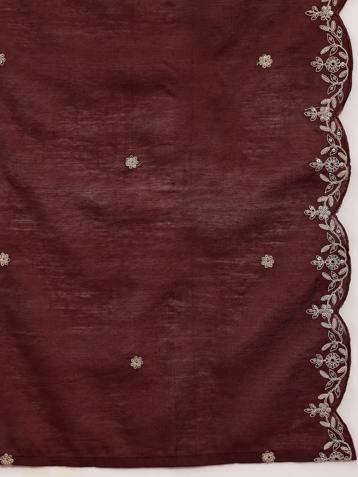 Maroon Silk Blend Kurta Dupatta Palazzo Set
