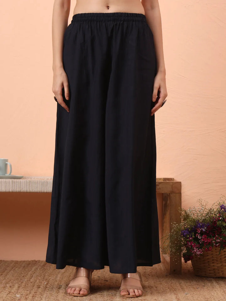 Navy Blue Silk Blend Piping Design Anarkali Kurta Dupatta Palazzo Set