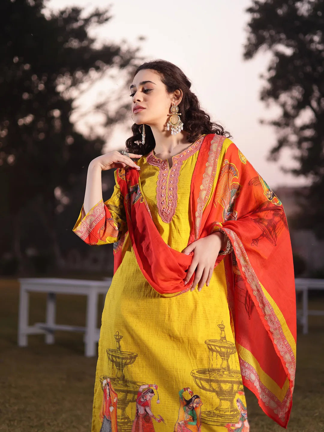 Cotton Lime Green Pakistani Straight Kurta Trouser Dupatta Set