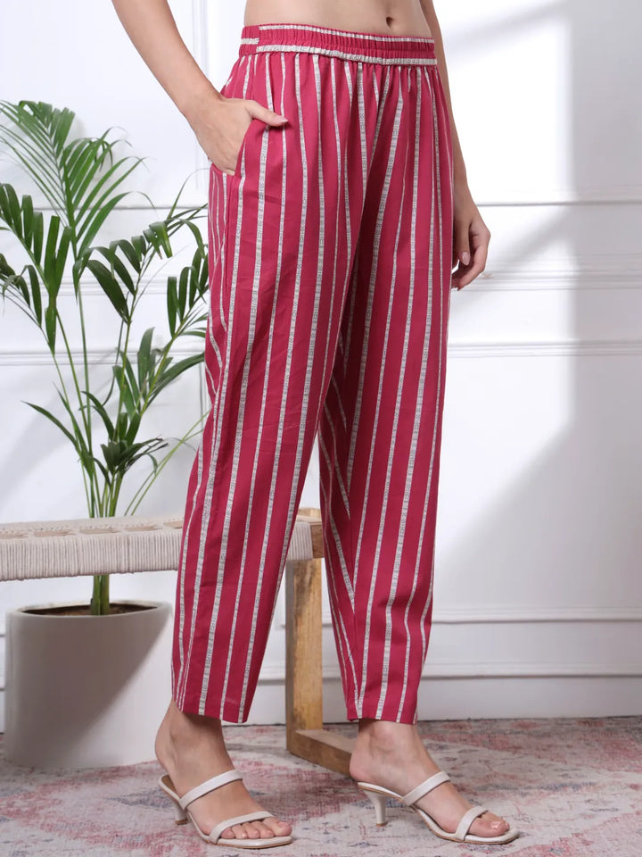 Pink Pure Cotton Floral Thread Work Kurta Dupatta Pant Set