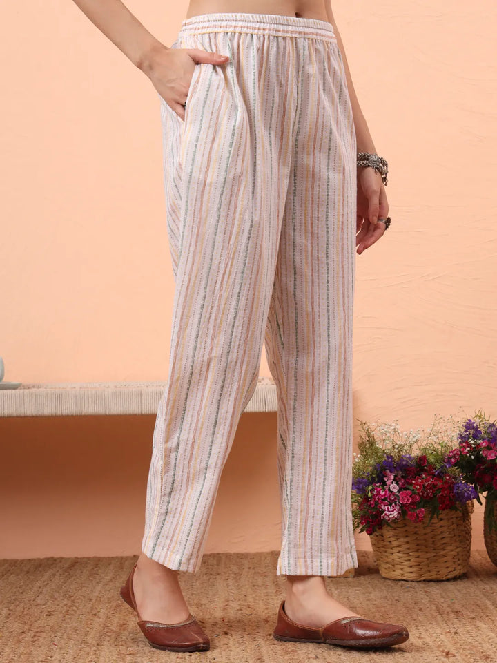 Yellow And White Pure Cotton Kurta Dupatta Pant Set