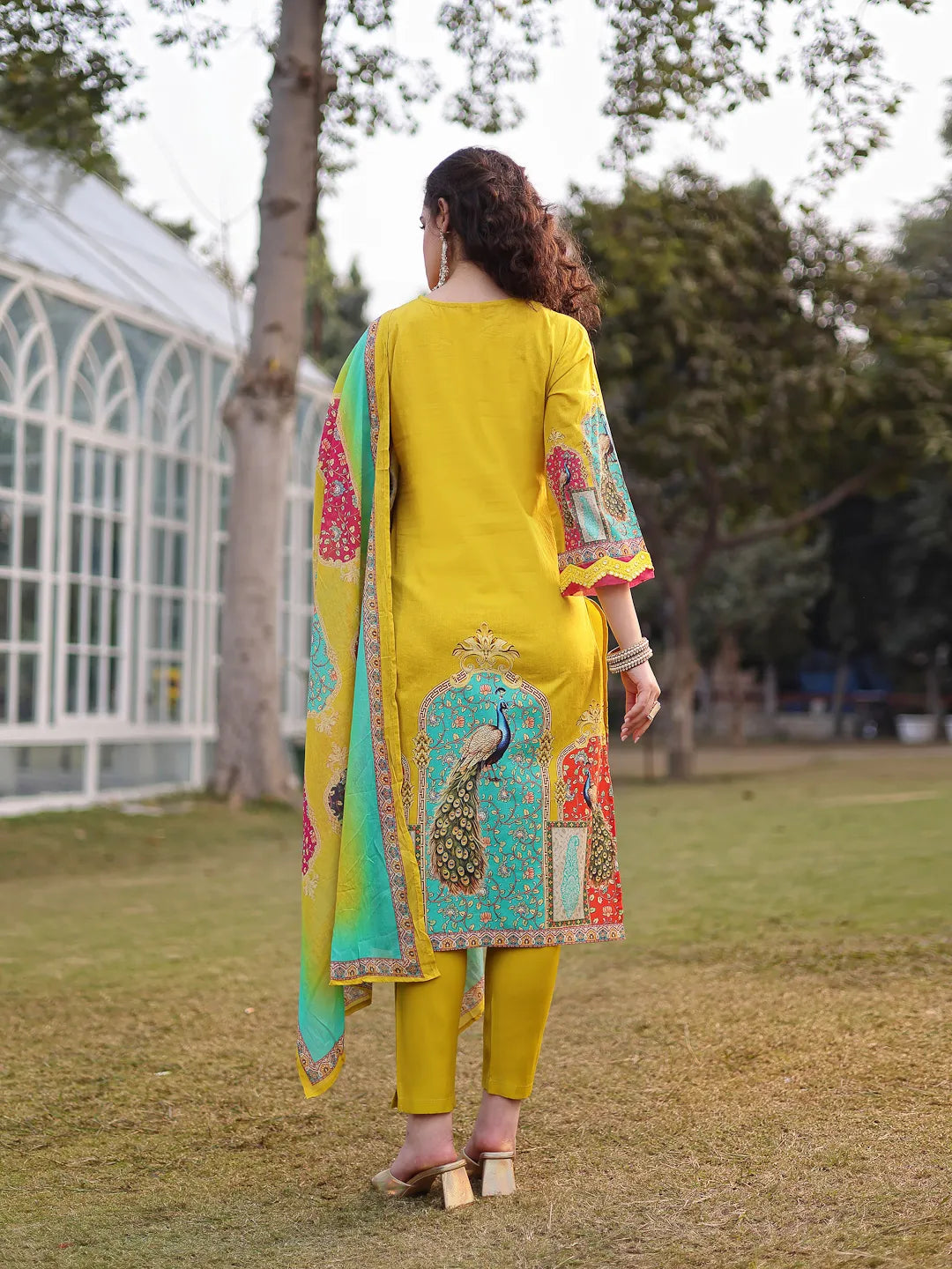 Cotton Lime Green Straight Pakistani Kurta Trouser Dupatta Set