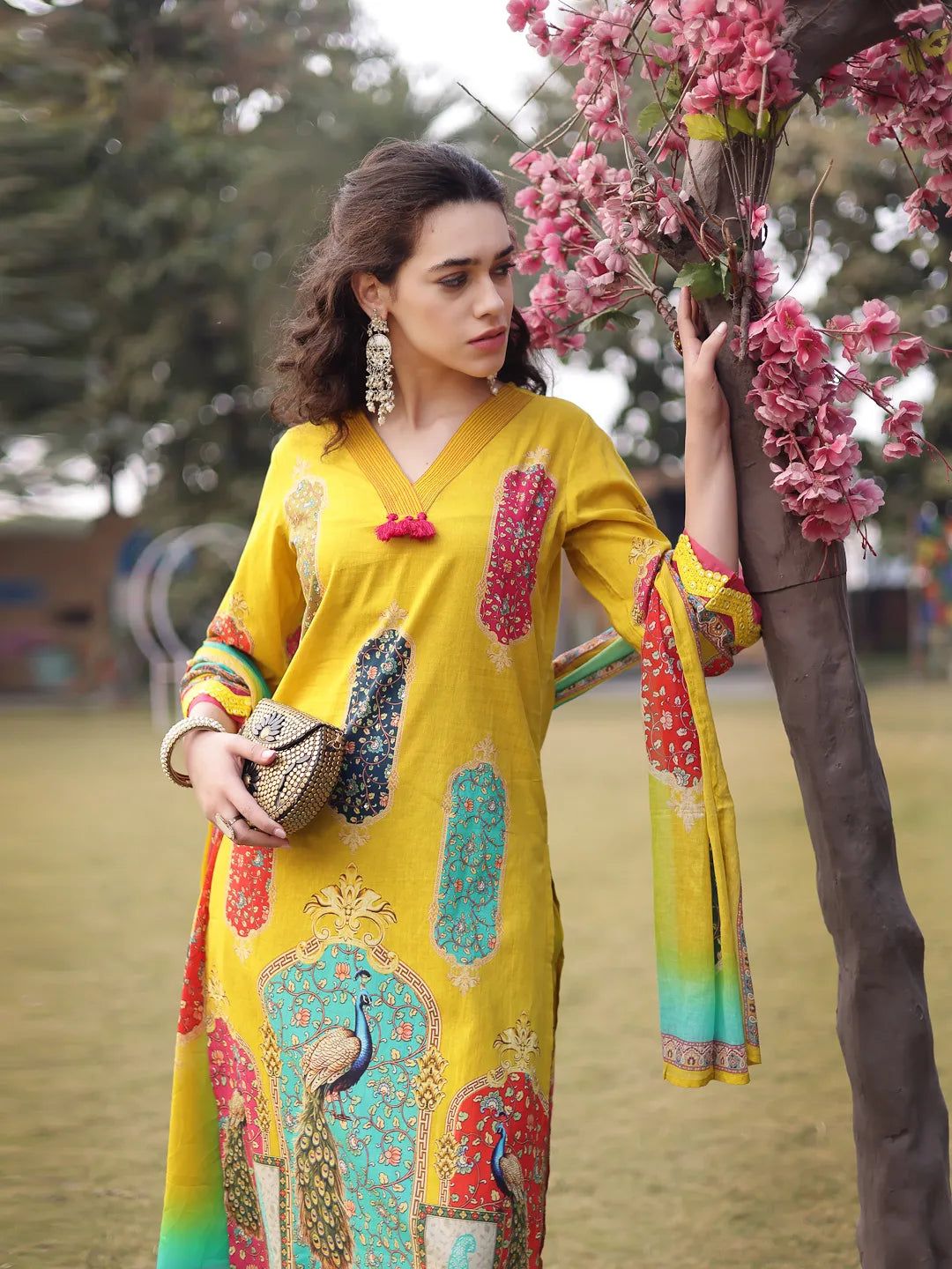 Cotton Lime Green Straight Pakistani Kurta Trouser Dupatta Set