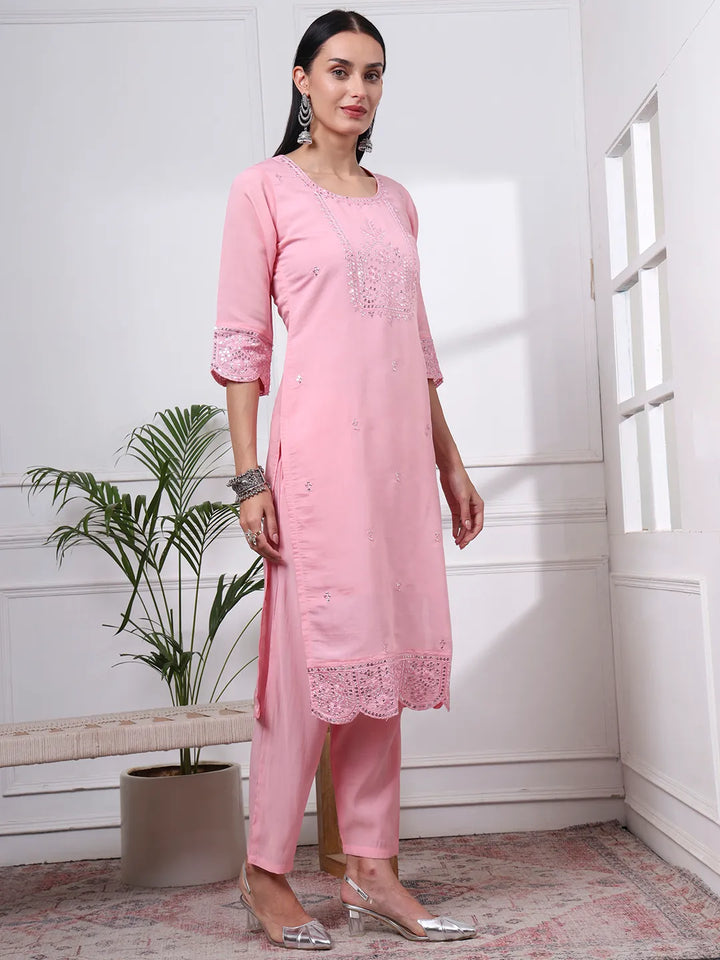 Slik Blend Pink Straight Kurta Dupatta Pant Set Cotton Lining Kurta