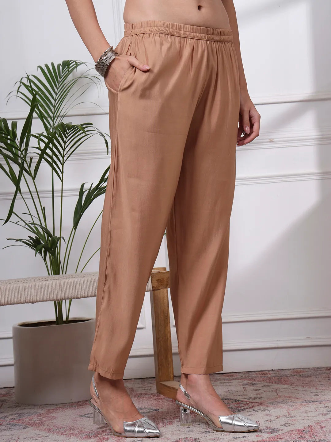 Beige Slik Blend Straight Kurta Dupatta Pant Set Cotton Lining Kurta