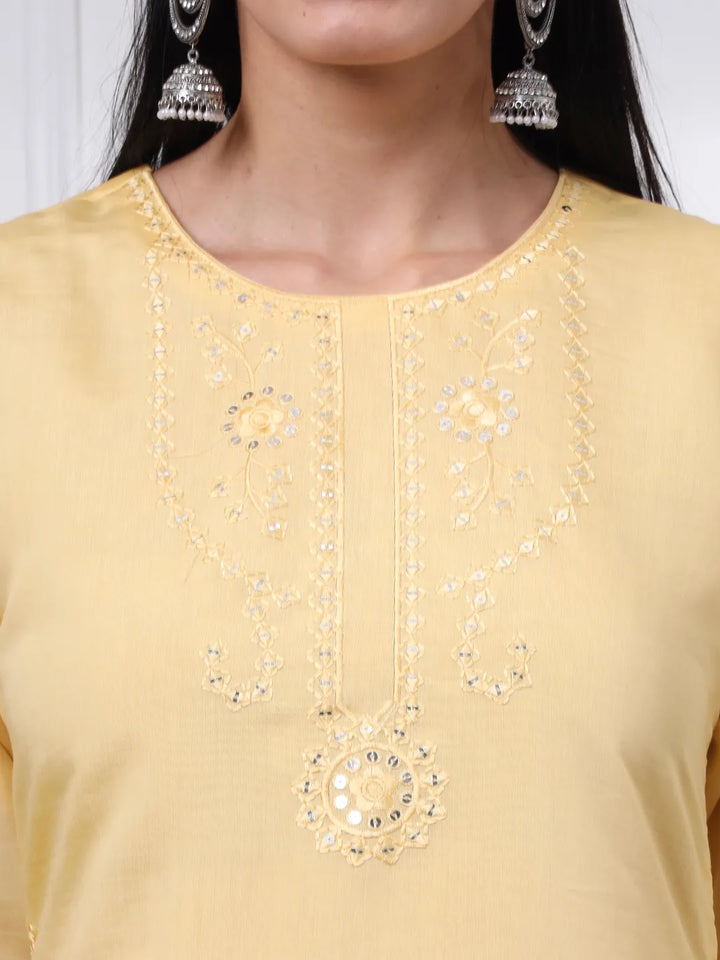 Butter Yellow Slik Blend Straight Kurta Dupatta Pant Set Cotton Lining Kurta