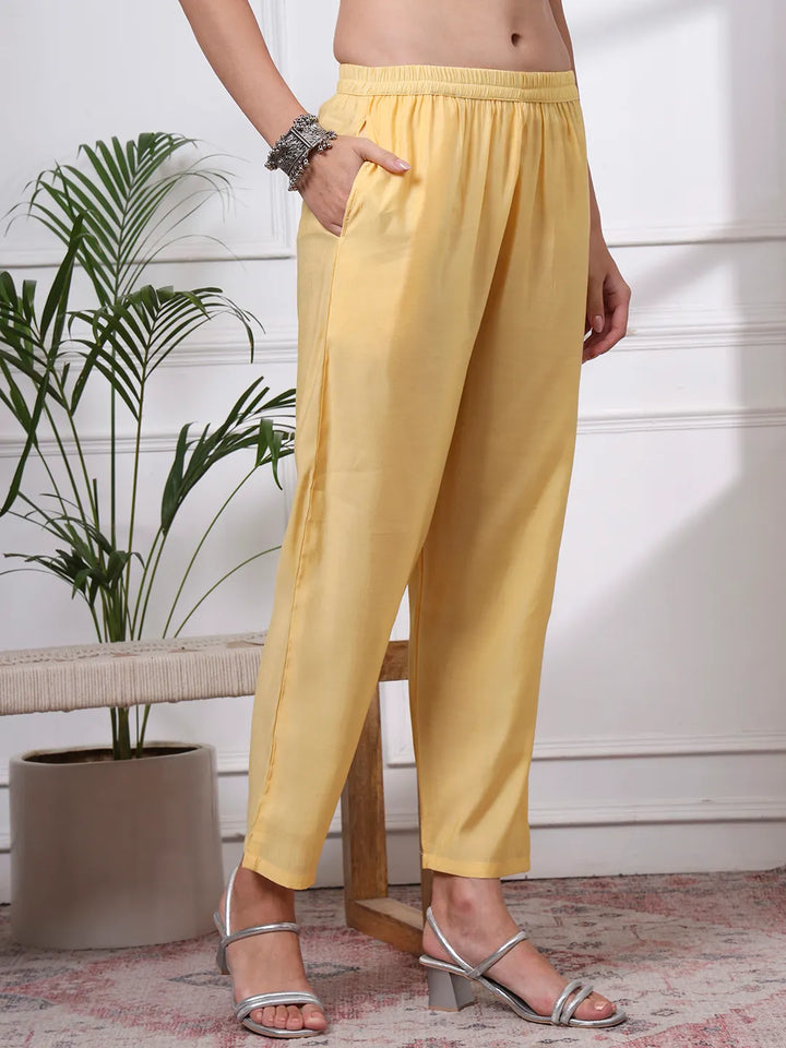 Butter Yellow Slik Blend Straight Kurta Dupatta Pant Set Cotton Lining Kurta