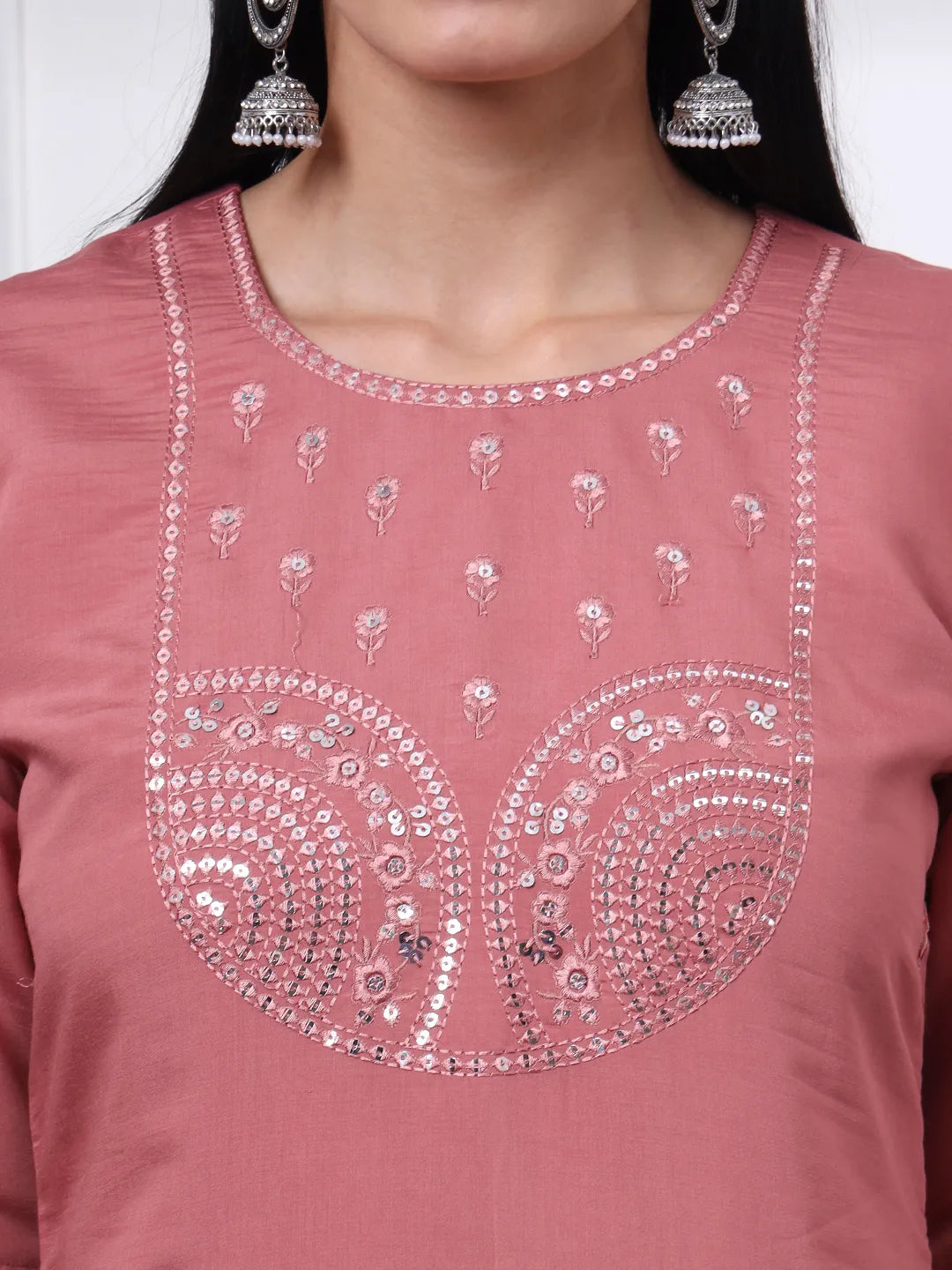 Mauve Slik Blend Straight Kurta Dupatta Pant Set Cotton Lining Kurta