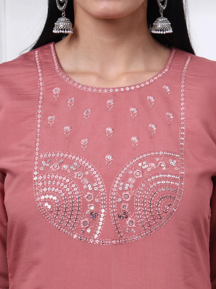 Mauve Slik Blend Straight Kurta Dupatta Pant Set Cotton Lining Kurta