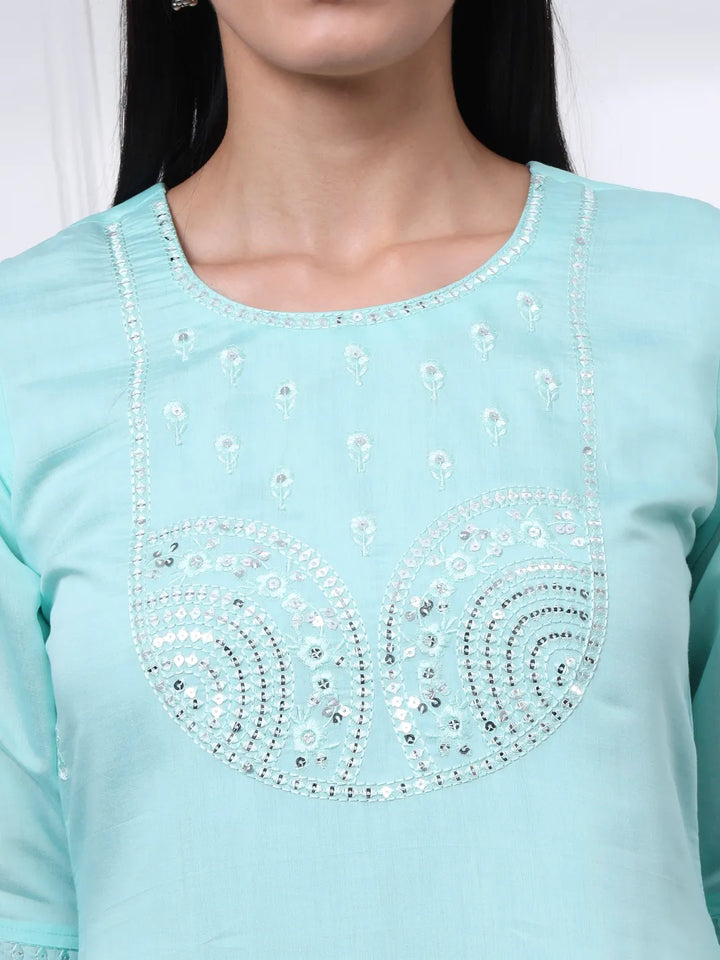 Sky Blue Slik Blend Straight Kurta Dupatta Pant Set Cotton Lining Kurta