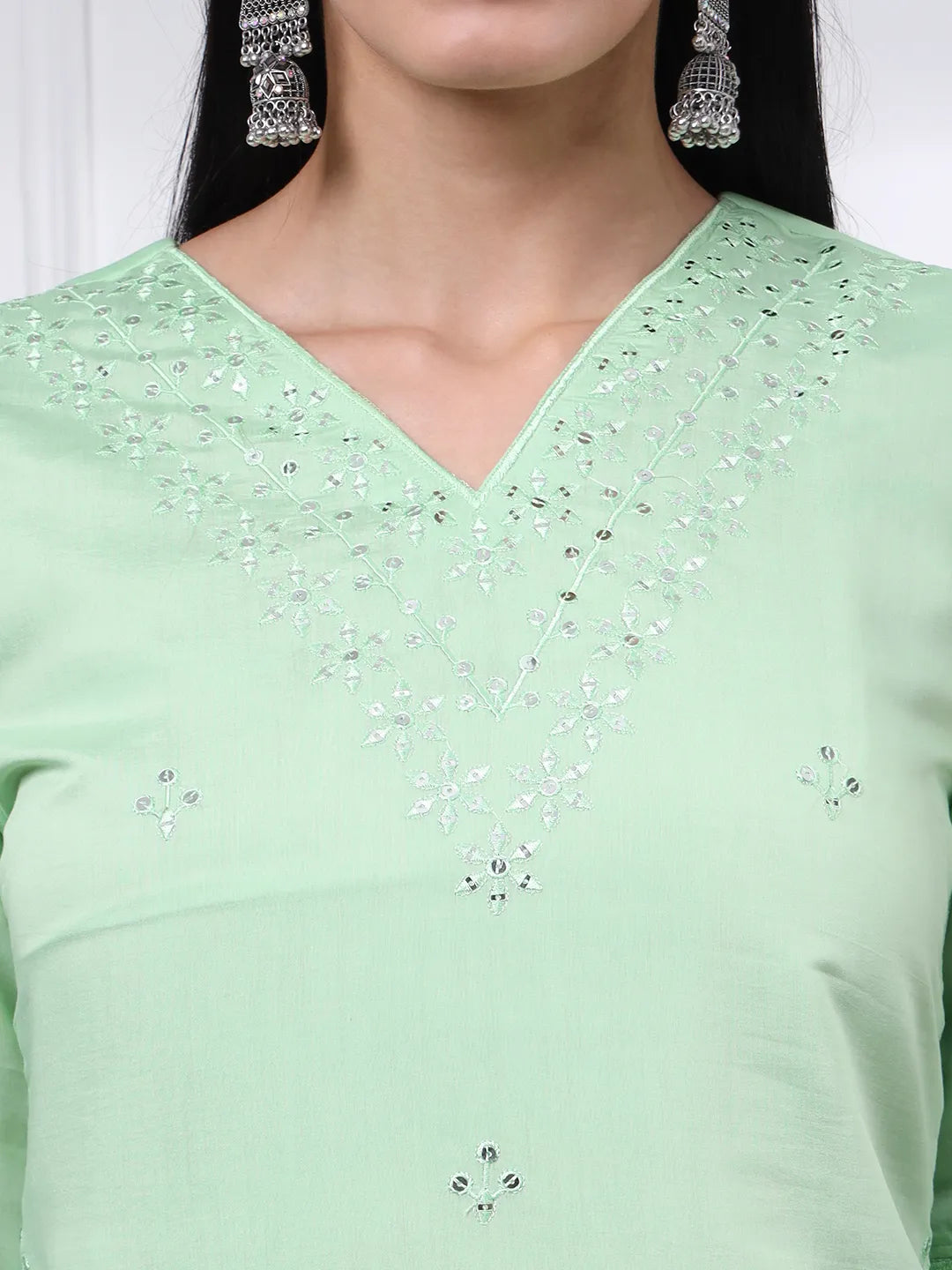 Pastel Green Slik Blend Straight Kurta Dupatta Pant Set Cotton Lining Kurta