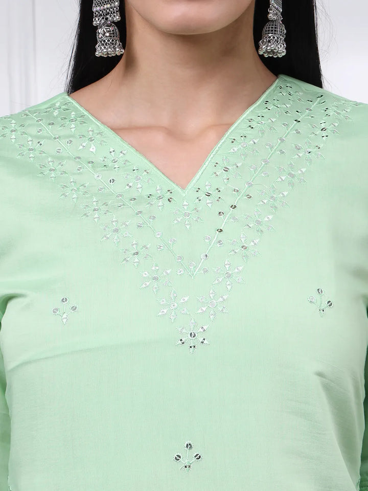 Pastel Green Slik Blend Straight Kurta Dupatta Pant Set Cotton Lining Kurta