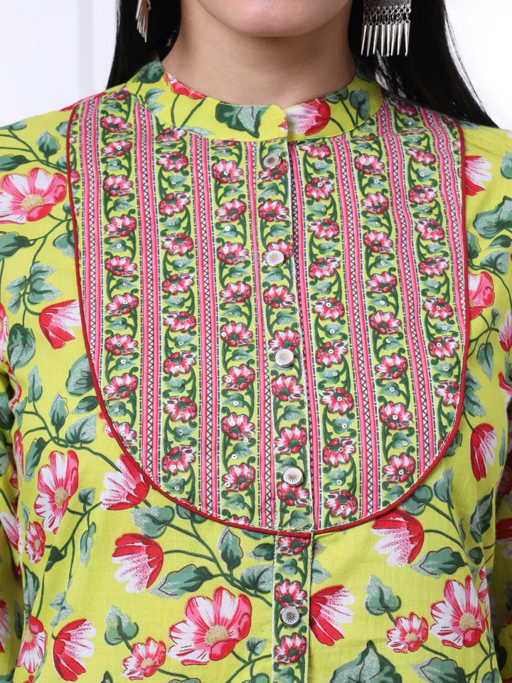 Yellow Cotton Blue Straight Kurta Dupatta Pant Set