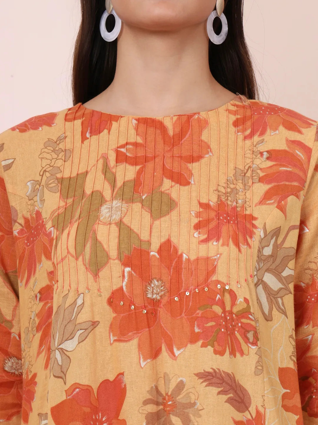 Mustard Linen A Line Pintucks Kurta Pant