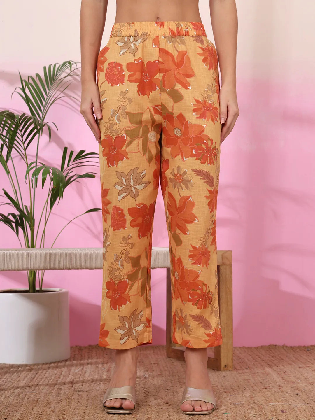 Mustard Linen A Line Pintucks Kurta Pant