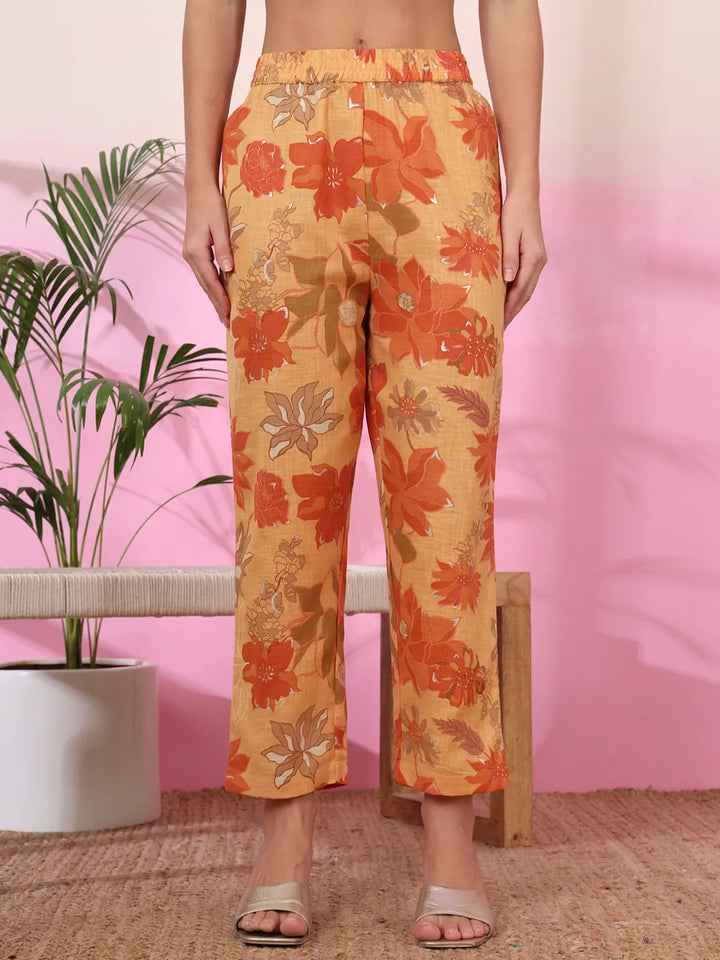 Mustard Linen A Line Pintucks Kurta Pant