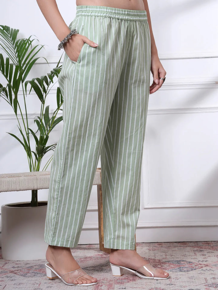 Sea Green Floral Print Thread Work Straight Kurta Trouser Dupatta Set