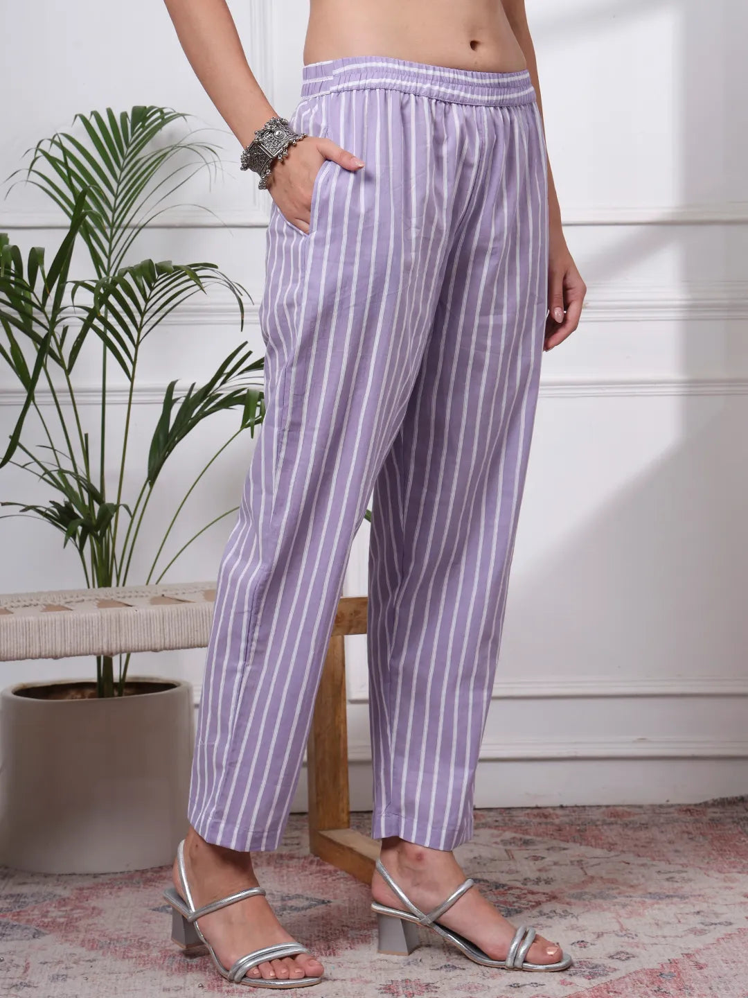 Purple Floral Print Thread Work Straight Kurta Trouser Dupatta Set