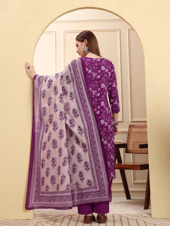 Violet Pure Cotton Kurta Dupatta Pant Set