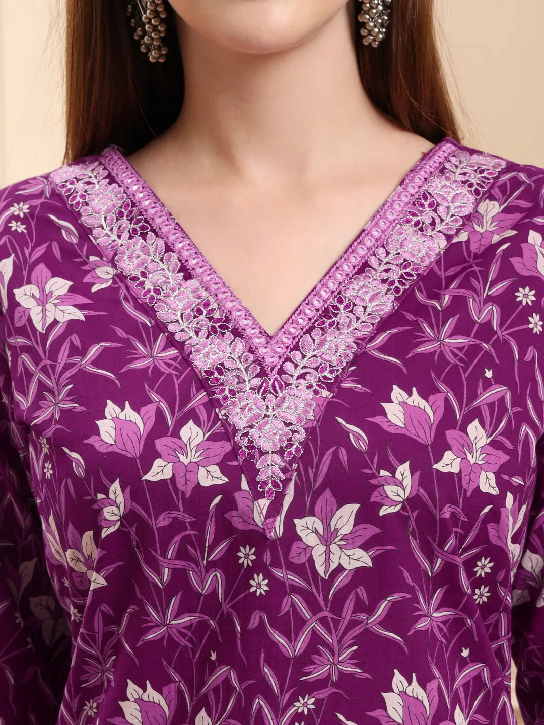 Violet Pure Cotton Kurta Dupatta Pant Set