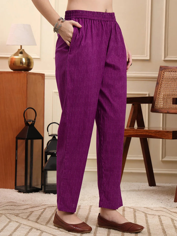 Violet Pure Cotton Kurta Dupatta Pant Set